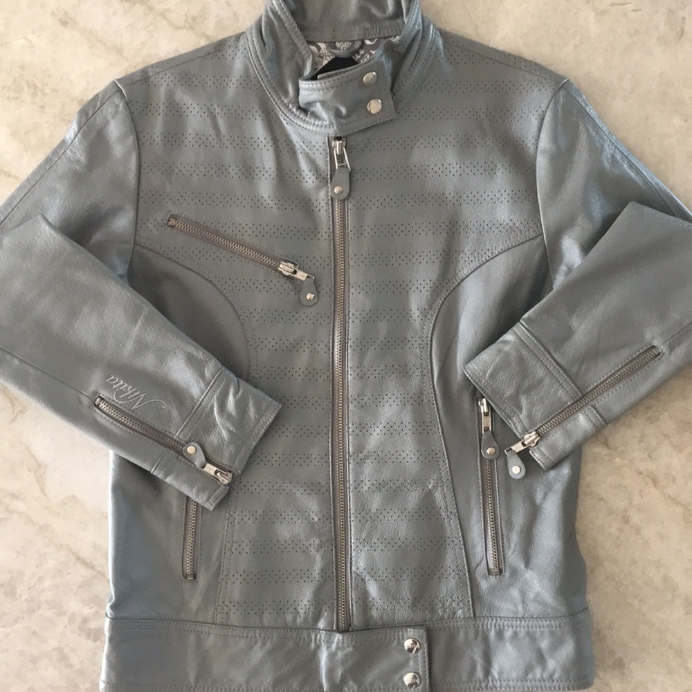 Gray Leather Motorcycle Jacket